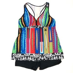 Nwot colorful tankini short set XL